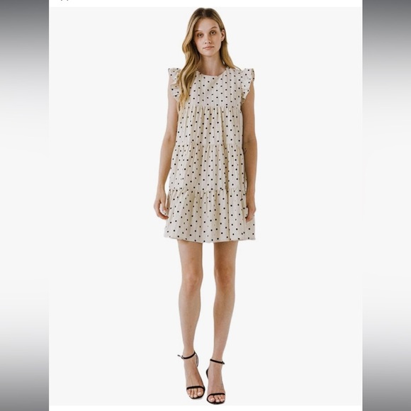 English Factory Baby Doll Cream/Black Polka Dot Dress with Deep Pockets | Size M - Picture 1 of 7